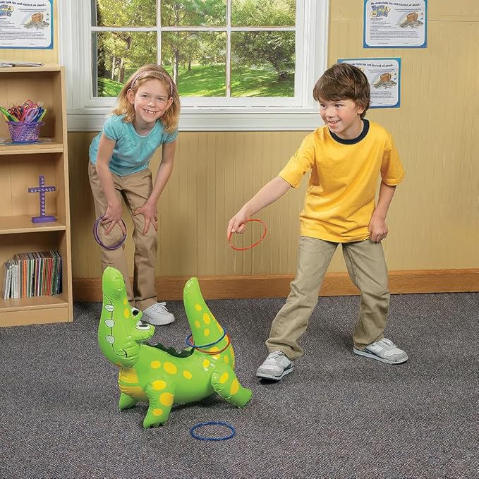 Fun Express Inflatable Alligator Ring Toss Game (Includes 6 Rings) Party Games and Activities for Kids