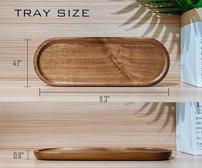 Small Wooden Oval Tray (11.3 x 4.1 inch) 3 Pack, Mini Serving Tray for Coffee Tables, Dessert, Snack, Fruit, Acacia Wood Platter for Vegetable, Decor Restaurant