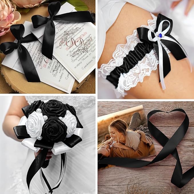 Black Ribbons for Gift Wrapping, Black Satin Ribbon 1 Inch 25 Yards Hair Ribbons for Graduation, Gifts, Christmas Tree, Father'd Day, Party Supplies, Halloween Ribbon