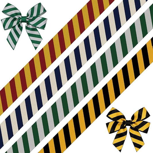 4-Style Magic School Polyester Ribbons - 0.63Inch x 20 Yards Academy Themed Threaded Ribbon | Magical Striped Ribbon for DIY Crafts, Party Decor, Gift Wrapping, Hair Bow Accessory
