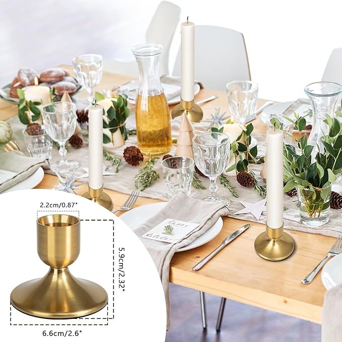 24Pcs Gold Candle Holders Metal Taper Candlesticks Holders Short Skinny Brass Candlestick Holders Candlestick Holders Bulk for Wedding Thanksgiving Centerpieces Christmas Birthday Party Holiday (24)