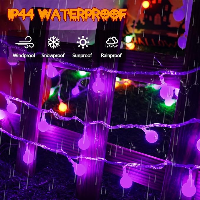 LORRYTE Connectable Purple Halloween Lights Outdoor Indoor - 43FT 100LED Globe String Lights Plug in with Timer, 13 Modes Fairy Light Waterproof for Party Halloween Decorations Bedroom Decor