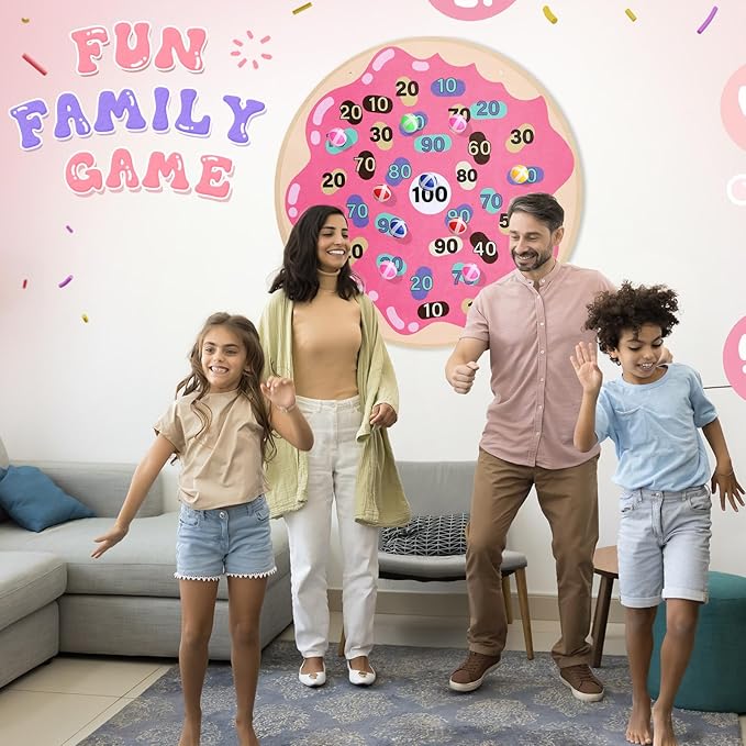 HyDren Donut Party Game 26" Donut Dart Board with 18 Sticky Balls Toys Birthday Party Favors Decorations Spa for Class Indoor Outdoor Game
