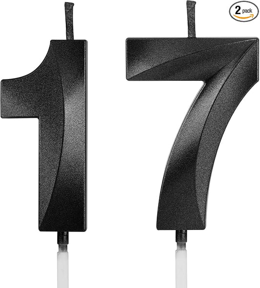 Number 17 Birthday Candles, 1.96 Inch Happy Birthday Cake Candles Cupcakes Topper Decoration for Birthday Party Wedding Anniversary Celebration Supplies (Black)