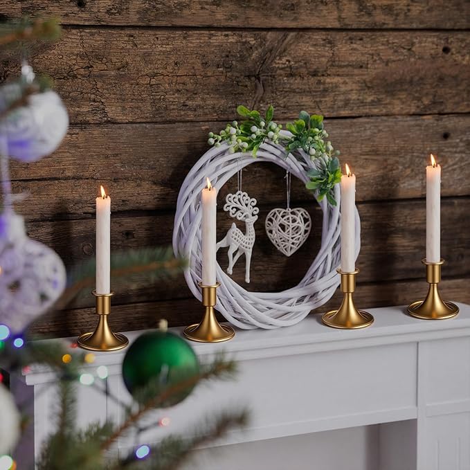 12 Pcs Gold Candle Holders Candlestick Holders, Gold Brass Color Vintage Candle Taper Holder for Table Centerpiece, Wedding Reception, Festive Christmas Mantel Decoration or Home Decor