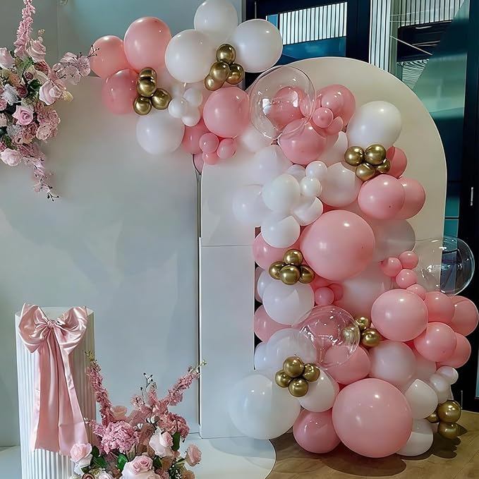 Pink and Gold Balloons Balloons Garland Arch Kit, Pink and White Balloon with Metallic Gold Latex Balloons for Graduation, Wedding, Baby Shower, Engagement, Birthday Party Decorations