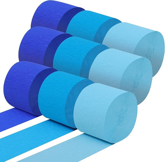 Blue Crepe Paper Streamers 9 Rolls 738ft, Blue Streamers Party Decorations for Party Baby Shower Gender Reveal Birthday Wedding Graduation Decor,1.77 Inch x 82 Ft/Roll