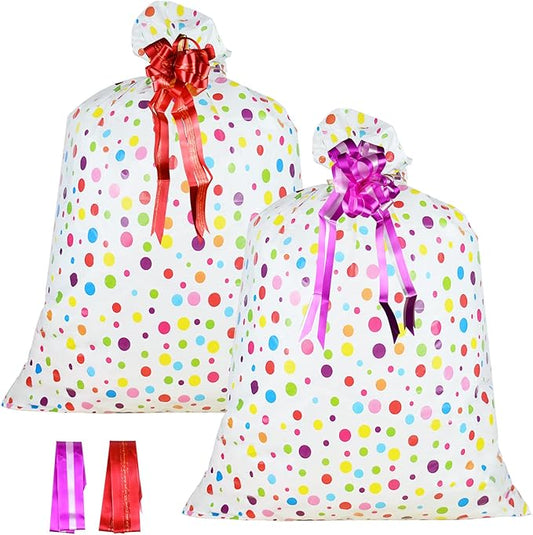 2 Pcs Large Gift Bags Oversized Plastic Storage Bags 48"x 36" with 2 Pcs Pull Flowers for Huge Big Gifts Presents Wrapping Kids Bicycle Bike Goodie Bags, Birthday, Party, New Parents Baby Shower