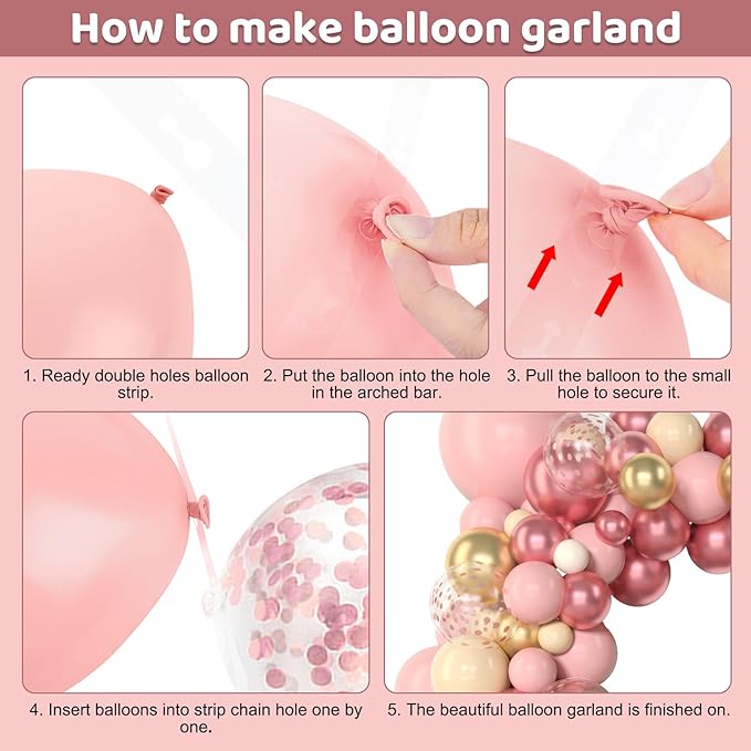 Amandir 153Pcs Boho Blush Balloon Arch Garland Kit, Different Sizes 18 12 10 5inch Nude Cream Peach Dusty Rose Pink Gold Confetti Balloon for Mothers Day Baby Shower Birthday Party Wedding Decorations