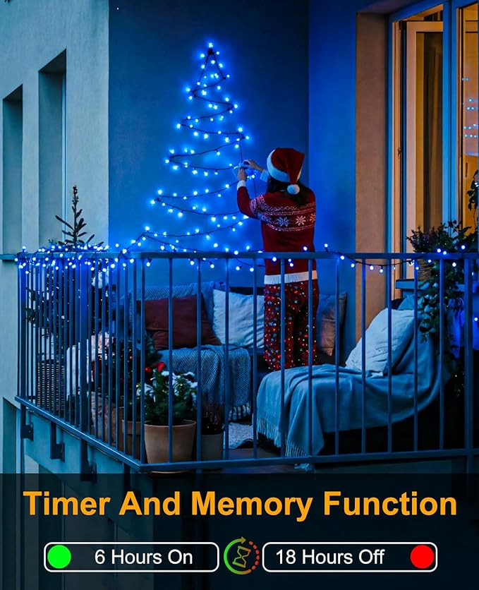 Blue Christmas String Lights, 40FT 120 LED Christmas Lights Outdoor Waterproof with 8 Modes, Plug in Connectable Tree Fairy Lights for Outside Bedroom Patio Home Garden Holiday Decorations