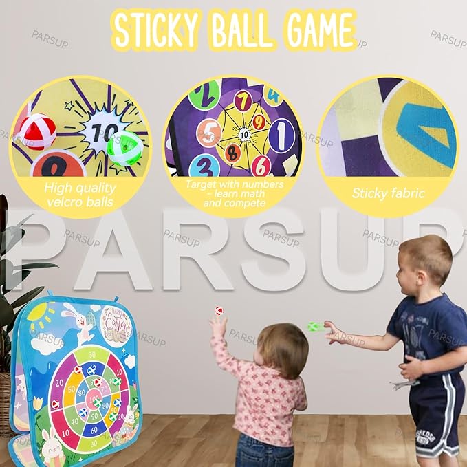 Easter 3 in 1 Bean Bag Toss Games, Easter Party Games Outdoor with Easter Egg Bunny Chick Pattern and Scores, Easter Spring Games and Activities for Family Toss Game