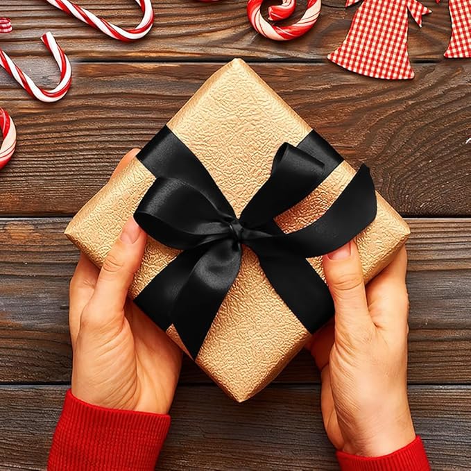 Black Ribbons for Gift Wrapping, Black Satin Ribbon 1 Inch 25 Yards Hair Ribbons for Graduation, Gifts, Christmas Tree, Father'd Day, Party Supplies, Halloween Ribbon