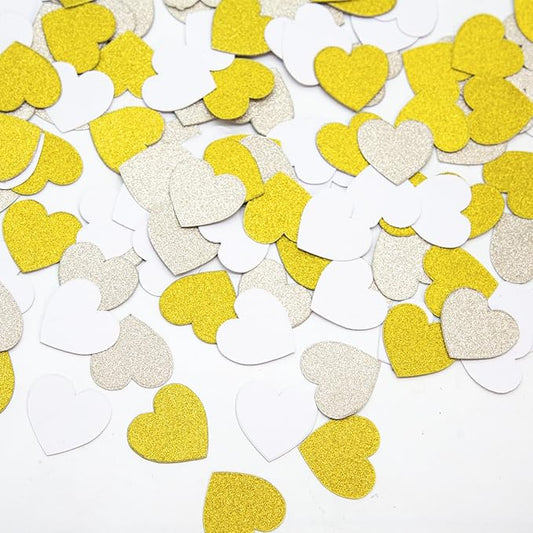 White Champagne-Gold Decorations for Party - 300Pcs Paper Heart Confetti Birthday Decoration Bridal Baby Shower Wedding Anniversary Bachelorette Engagement Graduation Table Decor Hongtongtong