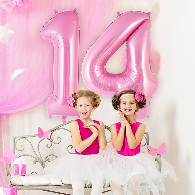 Pink Number 14 Balloon, 40 Inch Big Large Foil Helium Number Balloons, Giant Mylar Number 14 Balloons for 14 Years Old Birthday Party Decorations Supplies Anniversary