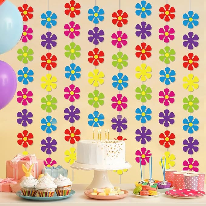 12 Packs Flower Paper Garland kit Decorations Spring Hippie Flower Paper Cutouts 60's Hippie Party Banners Groovy Hanging Swirl Peace and Love for Birthday Party Baby Shower Home Favor Supplies