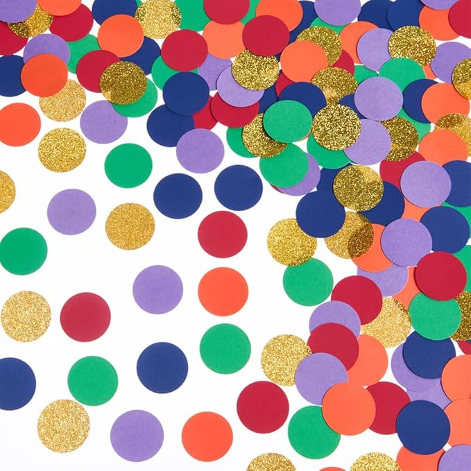 Rainbow Confetti Table Decoration for Baby Shower Birthday Wedding Graduation Pride Theme Party, Gold Red Orange Green Blue Purple, 1.2 inch in Diameter, 200 Counts