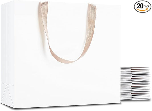 White Gift Bags Large Size, 20Pcs 12.5"x4.5"x11" Large Gift Bags Bulk, White Paper Shopping Bags with Handles, Boutique Bags, Party Bags