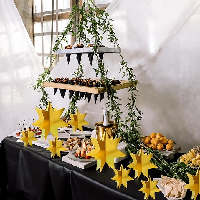 AmazingSpark 9 Pcs Large Star Centerpieces 3D Gold Star Table Decorations in 3 Sizes 10" 8" 6" for Birthday Party Baby Shower Gathering Carnival Ceremony Graduation Movie Night Supplies (Gold)