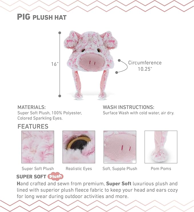 DolliBu Plush Hat – Super Soft Fleece Stuffed Animal Beanie with Ear Flaps, Cozy Warm Winter Hat for Kids – One Size