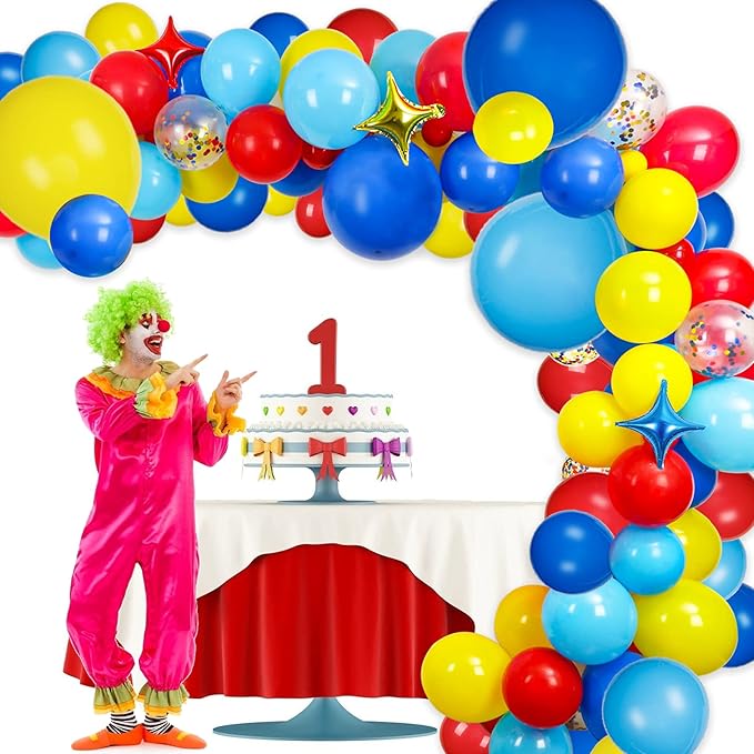JOYYPOP Carnival Balloon Arch Kit with 123pcs Red Blue Yellow Rainbow Latex Confetti Balloons for Birthday Party Decorations