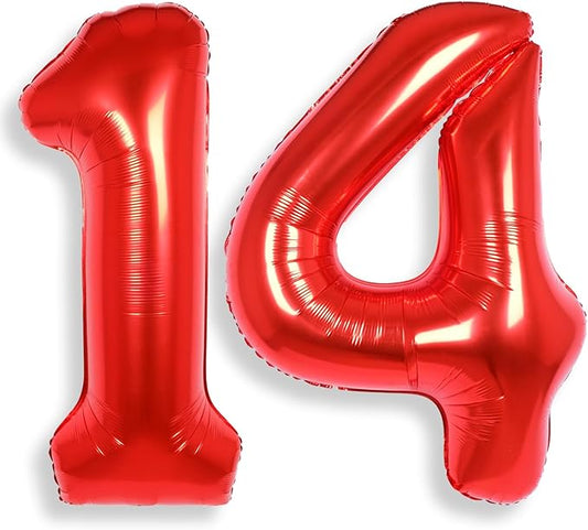 AULE 40 Inch Big Red Foil 14 Number Balloons for Women Large 14th Happy Birthday Decorations Giant Huge Helium Mylar 41 Anniversary Party Decor