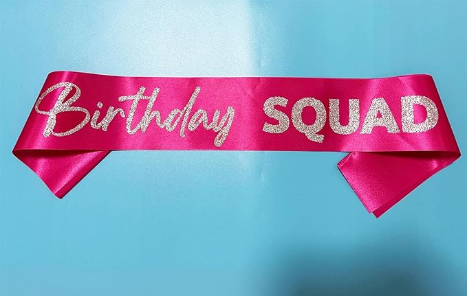 Generic Birthday Squad Sash - 8 Pack Birthday Gift Sashes Set - Funny Party Favors Decorations for Sweet 16, 18th, 21st, 25th, 30th, 40th, 50th or Other Bday - Pink with Silver