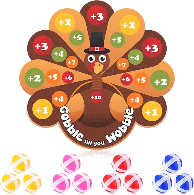 Seenelling Thanksgiving Party Games Turkey Dart Board with 12 Sticky Balls Fall Festival Games for Family Thanksgiving Gift and Activities Party Favors Decor Supplies, 24 x 23 inch