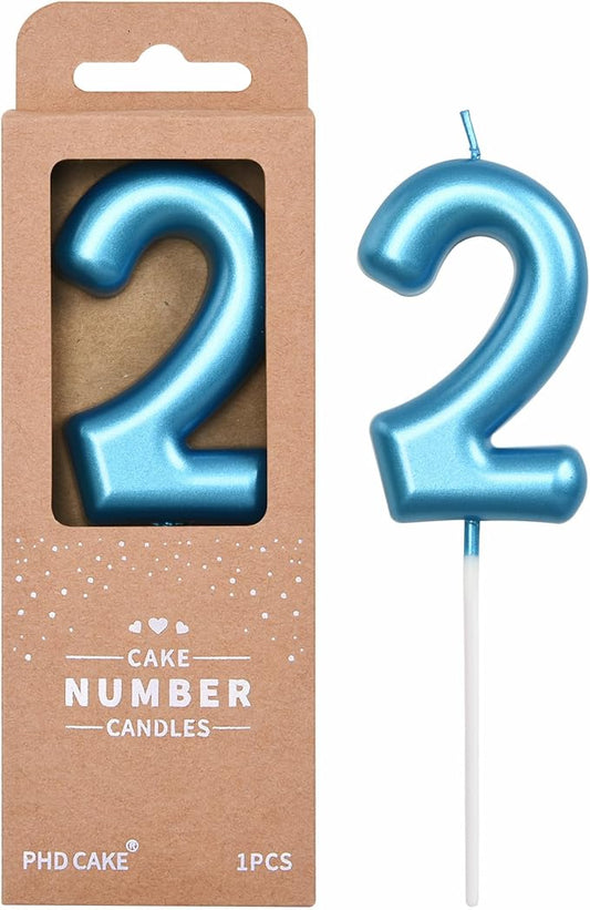 PHD CAKE 2.76 inch Classical Blue 2 Number Birthday Candles, Blue Number Candles, Cake Number Candles, Party Celebration