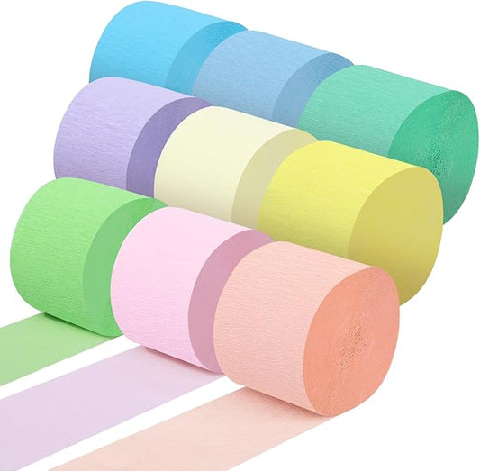 Pastel Crepe Paper Streamers 9 Rolls 738ft,Fancy Streamers Party Decorations for Birthday Wedding Baby Shower Bride Shower Holiday Decorations DIY Gift Wrapping, 1.77 Inch x 82 Ft/Roll