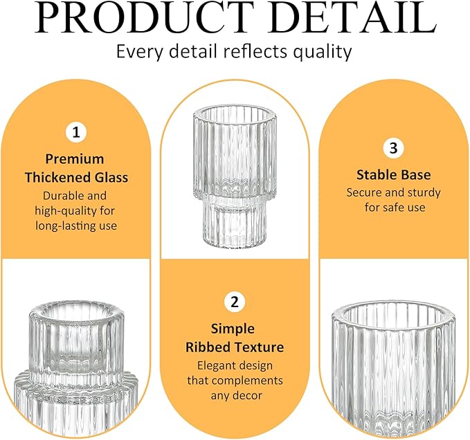 Clear Glass Taper Candle Holders Set of 12, Small Tapered Candlestick Holders in Bulk, Modern Short Candle Sticks for Dining Table Centerpiece Wedding Christmas Party & Holiday Decorations