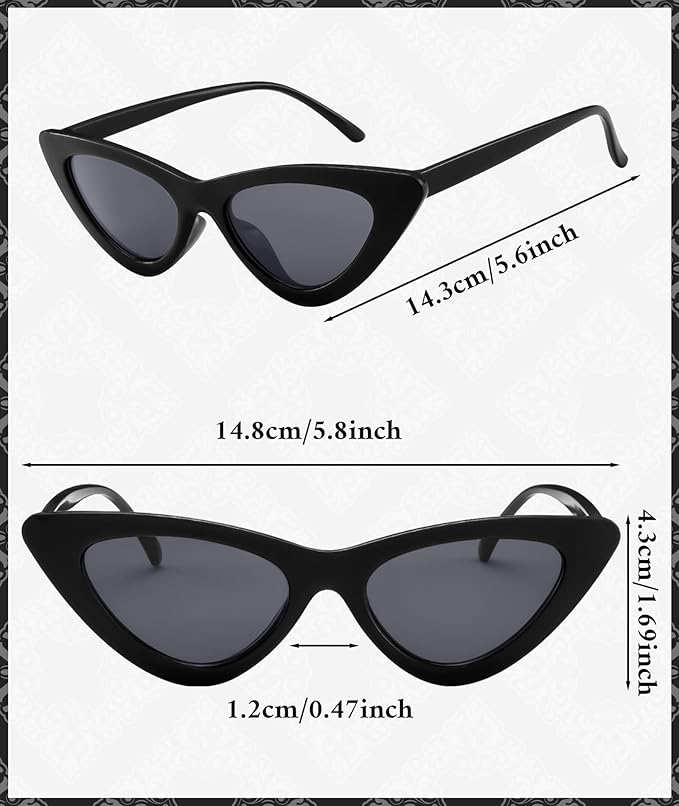 PLULON Vintage Narrow Cat Eye Sunglasses Women Men Sun Glasses Retro Cateye Boys Girls Birthday Summer Beach Pool Party
