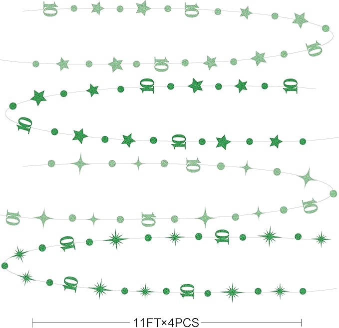 Green 10th Birthday Decorations Number 10 Circle Dot Star Garland Glitter Streamer Banner Backdrop for Girls Boys Double Digits Cheers to 10 Years Old Birthday 10th Anniversary Party Supplies