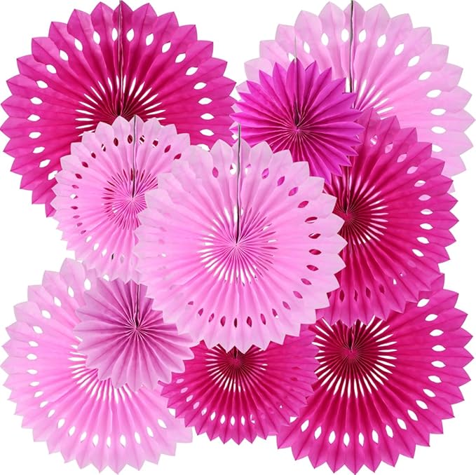 BEISHIDA Hot Pink Hanging Honeycomb Round Paper Fans Decoration Bachelorette Theme Tissue Paper Fan Garland for Valentine's Day Anniversary Girls Birthday Wedding Bridal Shower Party Supplies（10packs）