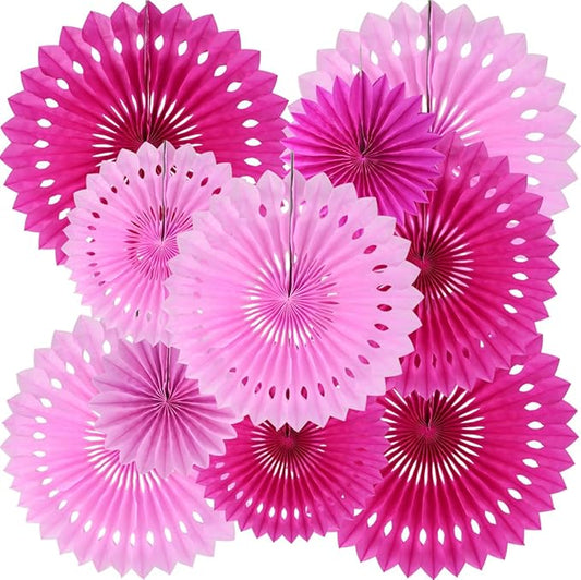 BEISHIDA Hot Pink Hanging Honeycomb Round Paper Fans Decoration Bachelorette Theme Tissue Paper Fan Garland for Valentine's Day Anniversary Girls Birthday Wedding Bridal Shower Party Supplies（10packs）