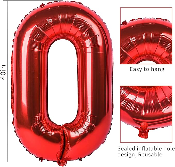 40 inch Number Balloon 0-9 Red Large Number 17 Balloons,Digital Balloons for Birthday Party Celebration Decorations Supplies, Helium Foil Number Balloons for Wedding Anniversary