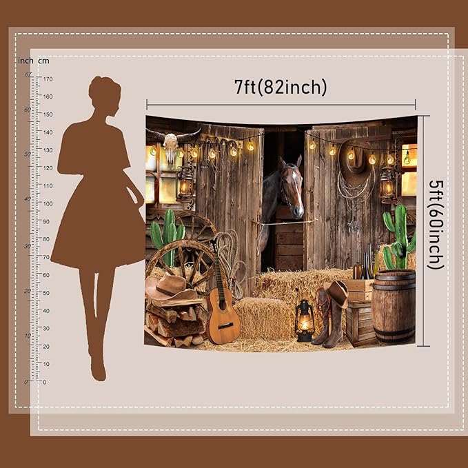 Mocsicka Western Cowboy Backdrop - Wild West Rodeo Barn Backdrops for Photoshoot Western Theme Party Decoration(Brown, 8x6ft)
