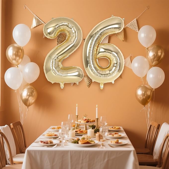 Champagne Gold Large Number 26 Balloon, 40 Inch Light Gold Foil Helium Number Balloons, Giant Mylar Number 26 Balloons for 26 Years Old Birthday Party Anniversary Decorations (Champagne Gold 26)