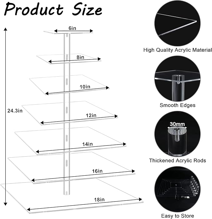 7 Tier Cupcake Stand, Square Cupcake Tower for 160 Cupcakes, Acrylic Cupcake Display Stand for Dessert Table