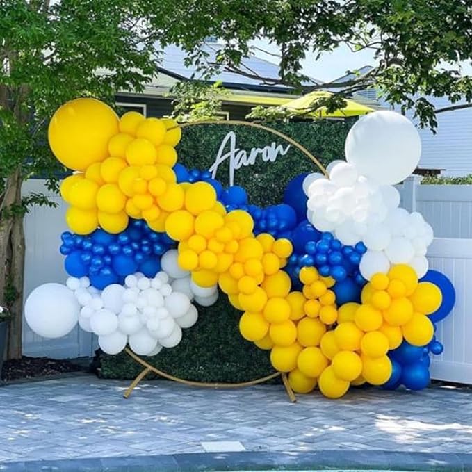 Blue and Yellow Balloons Set, 50Pcs 12 Inch Royal White Confetti Latex Balloons for Wedding Anniversary Baby Shower Birthday Party Decorations
