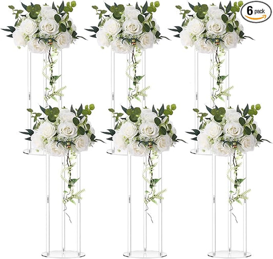Teenyyou 6 Pcs 20 Inch Tall Acrylic Vase Wedding Centerpieces Clear Flower Stand Acrylic Centerpiece Stand Floral Vase Elegant Display Holder for Wedding Birthday Party Table Decorations