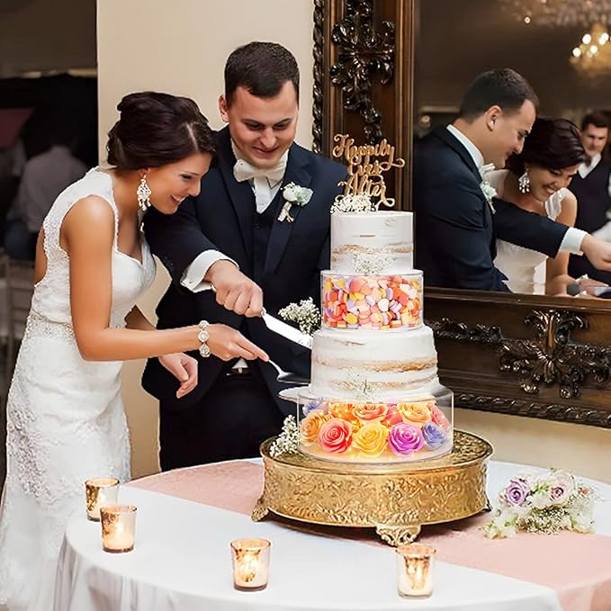 NPPLUS 2PCS Acrylic Fillable Cake Stand Cake Riser Cake Tier, Round Cylinder Display Riser Display Box, Decorative Centerpiece for Wedding Birthday Party (10" Dx4 H inch, 6" Dx4 H inch)