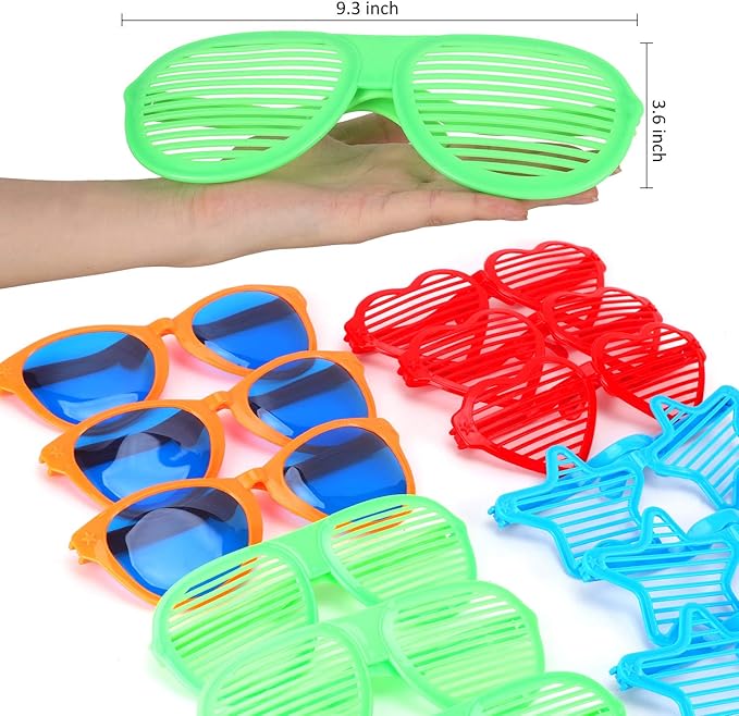 Liberty Imports 12 Pack Jumbo Sunglasses Novelty Plastic Photo Booth Glasses, Fun Disco Shutter Shades for Costumes Cosplay Props Party Supplies