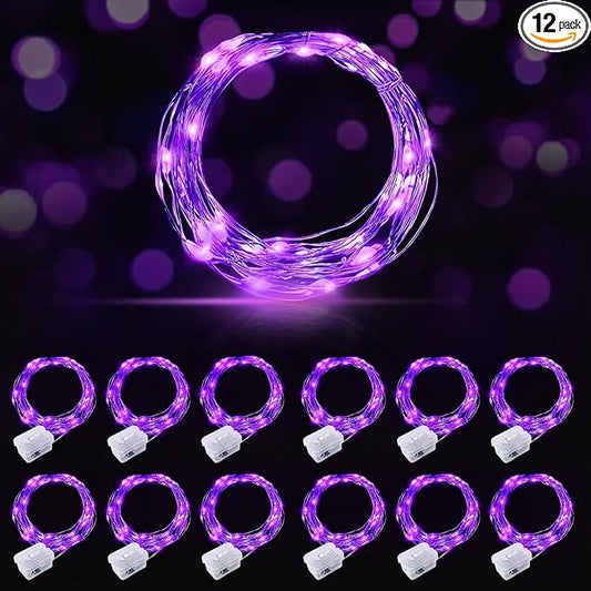 AIKEI 12 Pack LED Fairy Lights Battery Operated, Mini String Lights Waterproof 7ft 20 Led Firefly Starry Lights for Wedding Party Bedroom Garden Christmas Decoration Purple