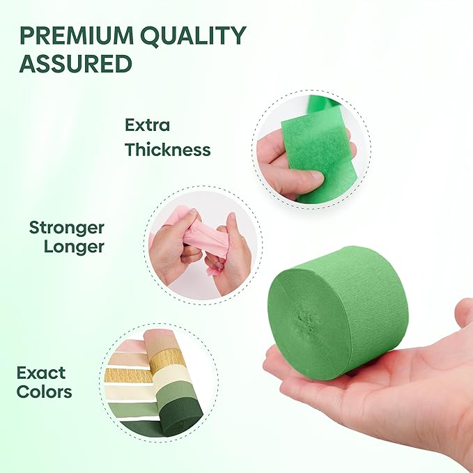 Captain Decor 6 Sage Green Streamers, 492 FT Sage Green Birthday Decorations, Party Decorations, Crepe Paper Streamers for Baby Shower, Wedding, Bridal Shower Party Supplies (1.8 inch x 82 ft/Roll)