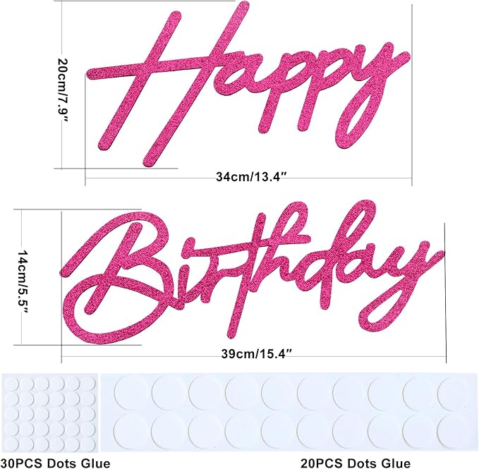 Glitter Hot Pink Happy Birthday Sign for Arch Backdrop - Felt Happy Birthday Letters for Balloon Arch Removable Reusable Large Signs for Boys Girls Women Party Wall Decor