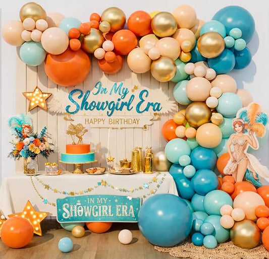 Showgirl Balloon Arch Garland Kit Orange Teal Green Balloons for Life of a Showgirl Birthday Bachelorette Bridal Shower Vintage Disco Party Decoration (Orange Teal Green)