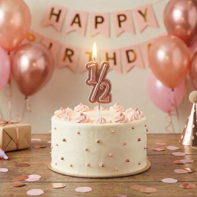 BBTO Half Birthday Candle 1/2 Year Old Cake Topper for Baby's Half Year Old Birthday Anniversary Celebration Party Decorations(Rose Gold)
