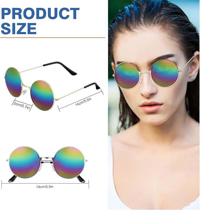 ONESING 8-20 Pairs Round Hippie Sunglasses Circle Sunglasses for Women Glasses Multicoloured Hippie Headband Disco Party