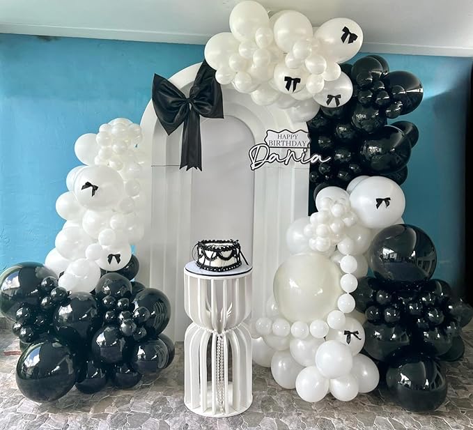 Black and White Latex Balloons, 50pcs 12 Inches White and Black Thickened Balloons with 1 Ribbon for Graduation, Wedding, Birthday Party Decorations