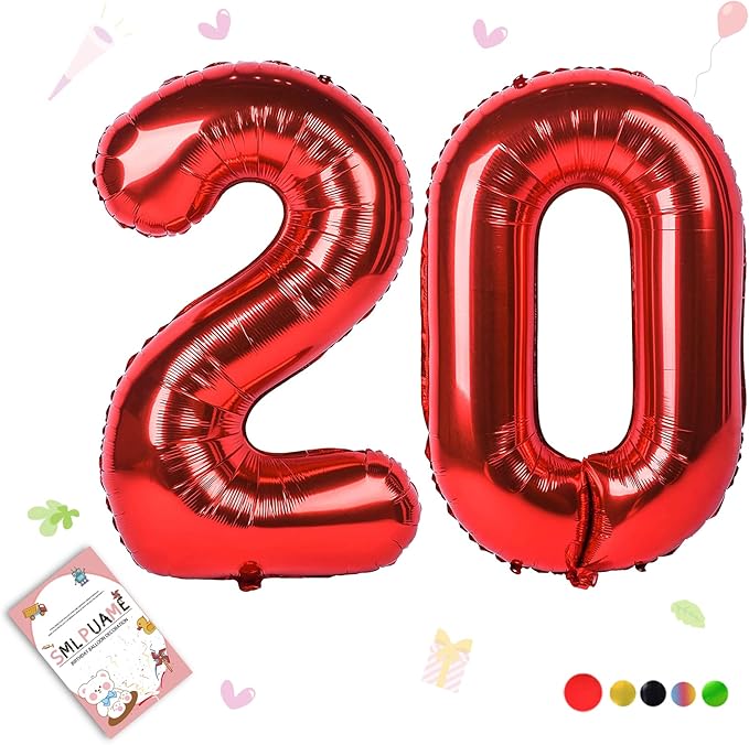 40 inch Number Balloon 0-9 Red Large Number 20 Balloons,Digital Balloons for Birthday Party Celebration Decorations Supplies, Helium Foil Number Balloons for Wedding Anniversary